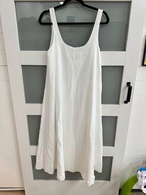 ZARA - White Sleeveless A-Line Linen Dress